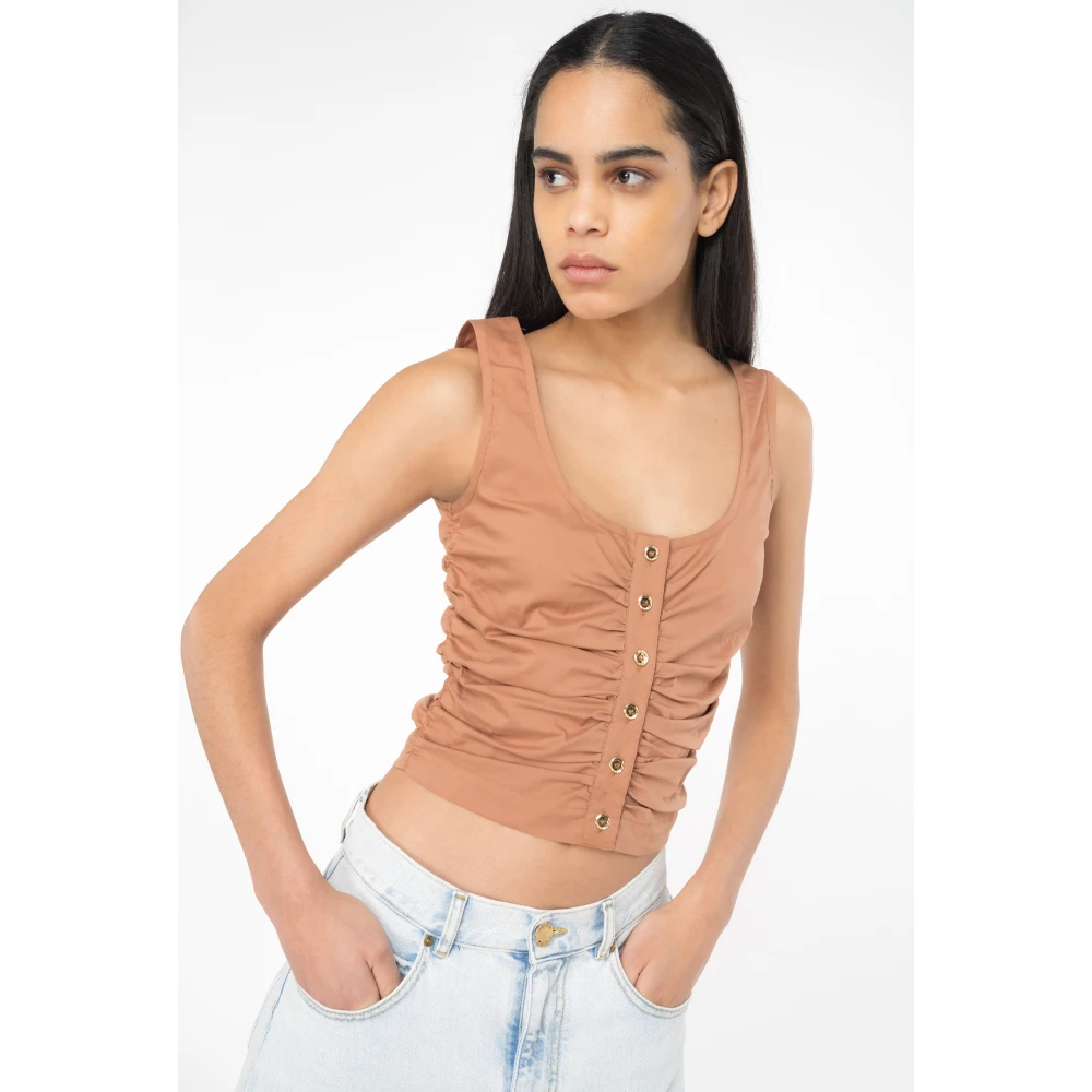 pinko Gebundelde Stretch Poplin Top Brown Dames