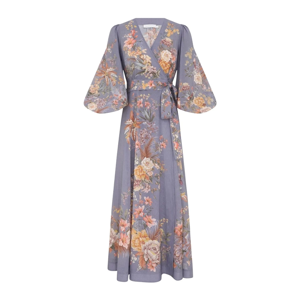 Zimmermann Bloemen Ballonmouw Katoenen Omslagjurk Multicolor Dames