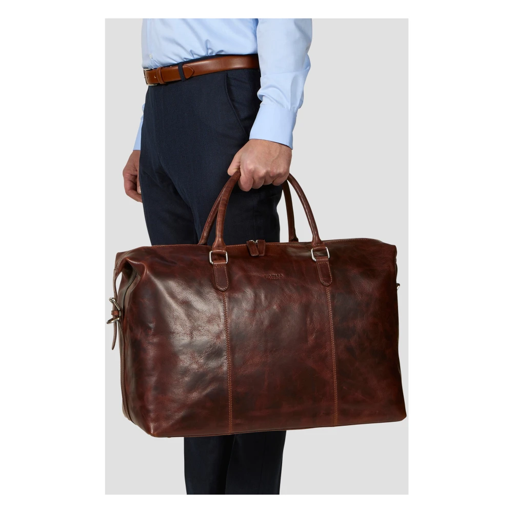 Howard London Bruin Leren Weekendtas Brown Heren