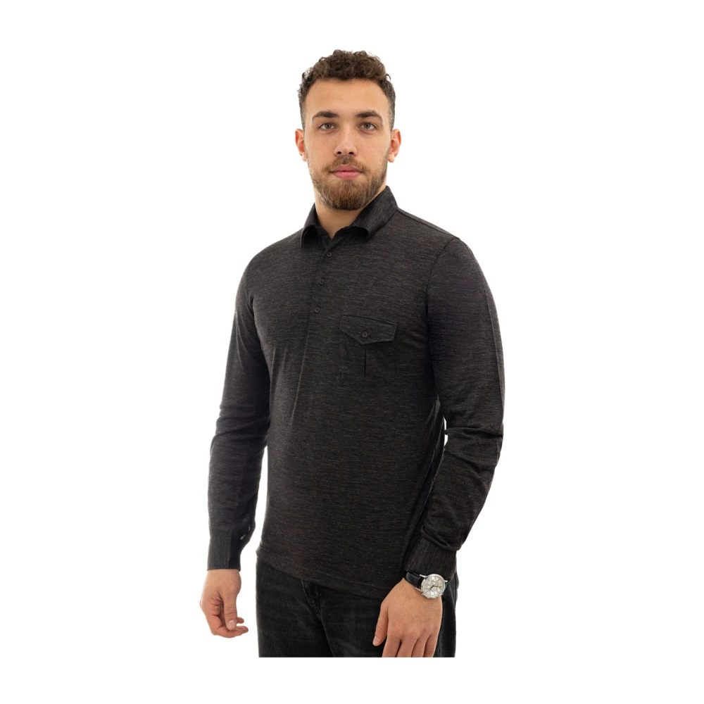 Corneliani Lange Mouw Donkergrijze Wollen Polo Gray Heren
