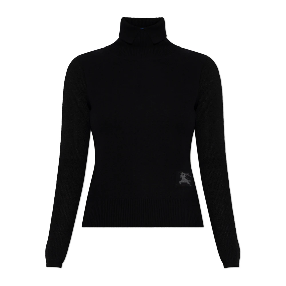 Burberry Femme Noir Pulls, Taille: 38 Fr Col Roulé Avec Écusson Logo