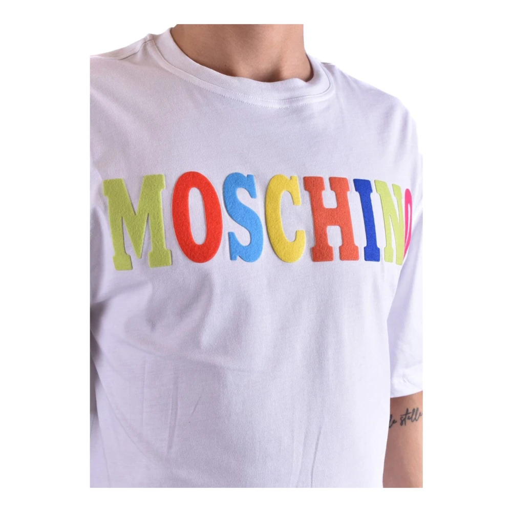 Moschino Logo Katoenen T-shirt Multicolor Mannen White Heren
