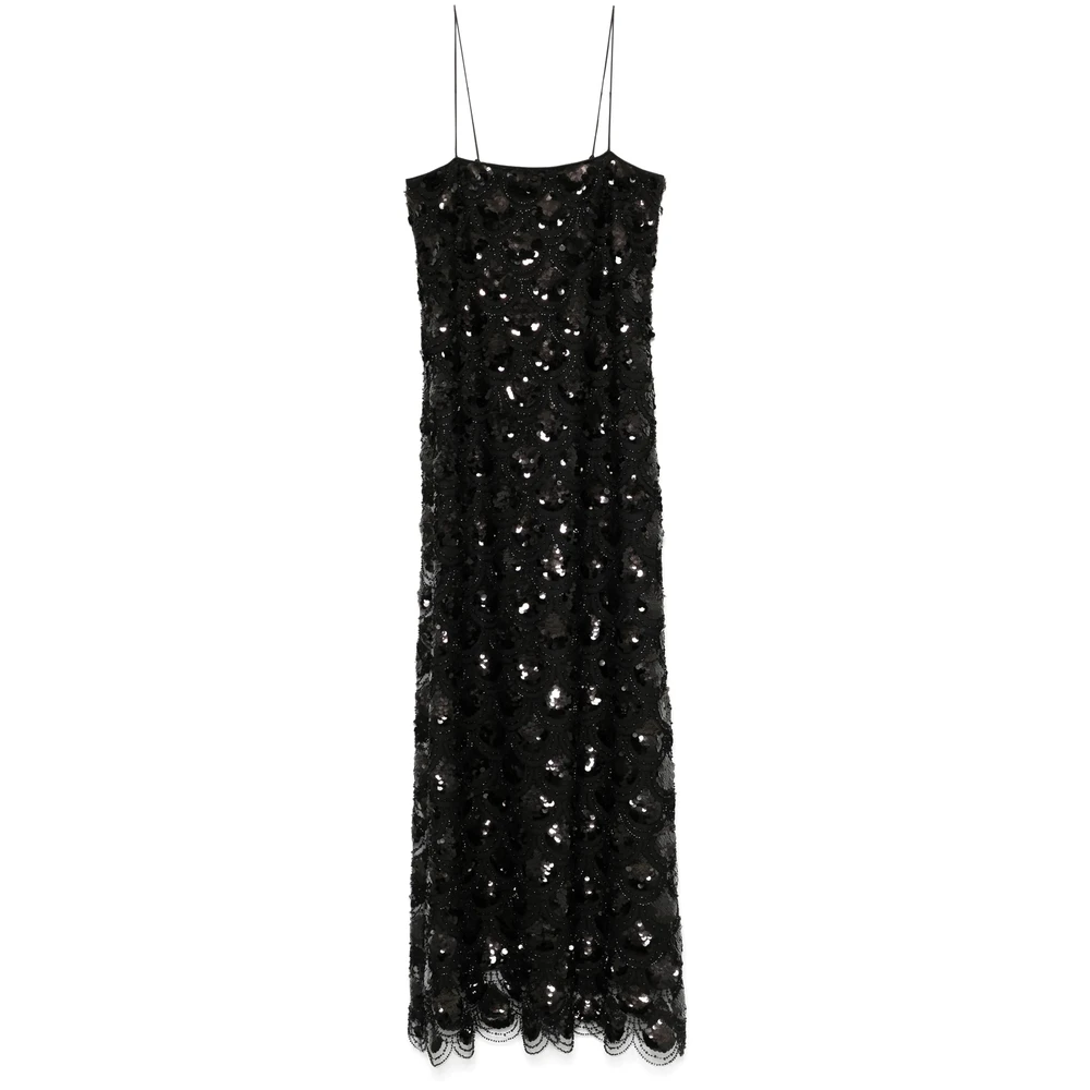 Rotate Birger Christensen Zwarte Jurk met Schulpzoom Black Dames