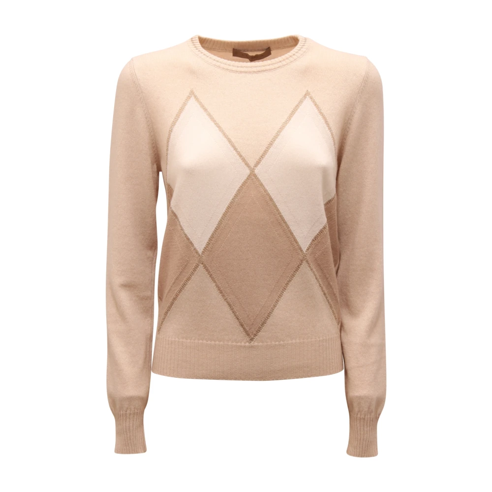 D.exterior Women's Beige Round-Neck Knitwear, S, Cashmere Rombi Lurex Girocollo