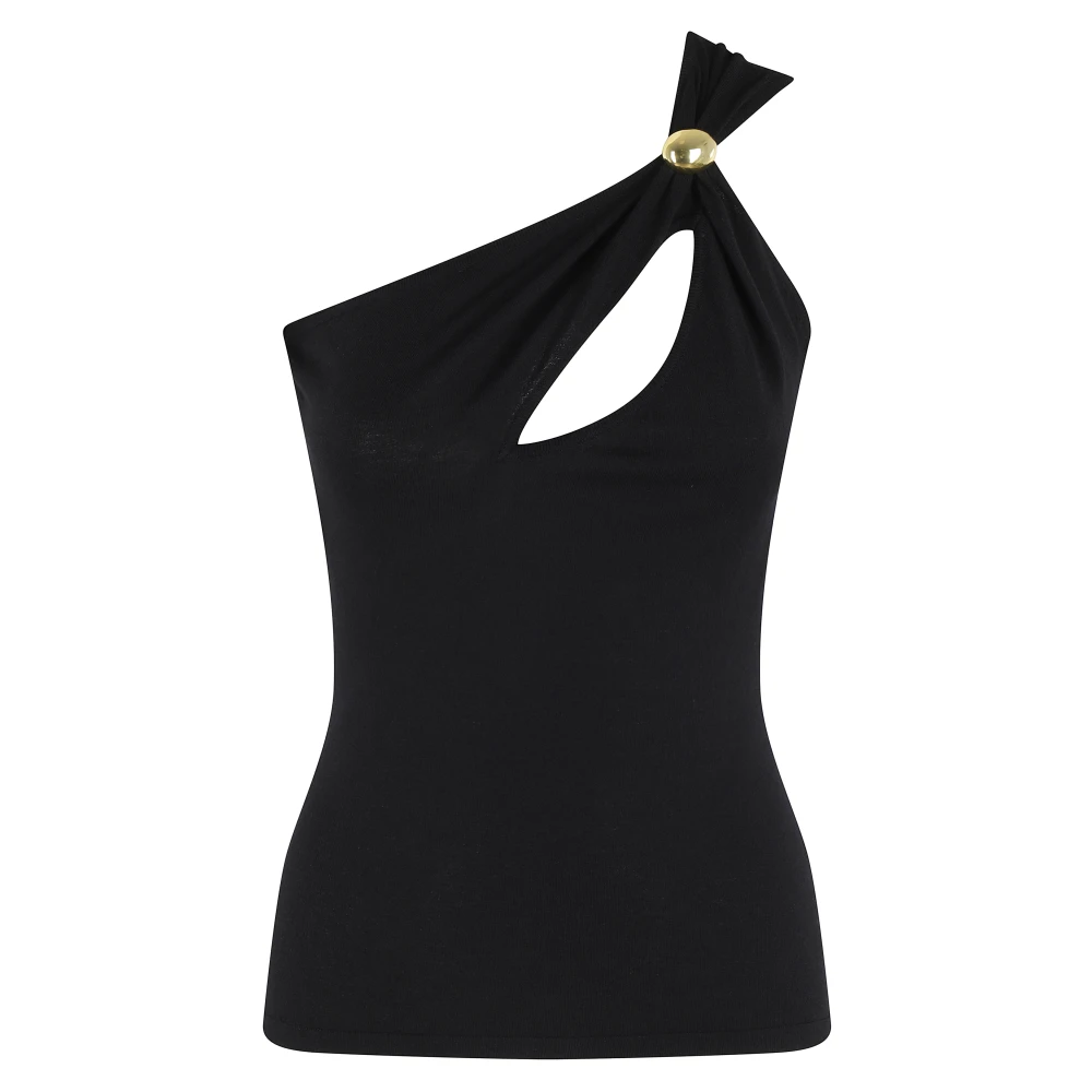 Federica Tosi Een-schouder Viscose Stretch Juweel Top Black Dames