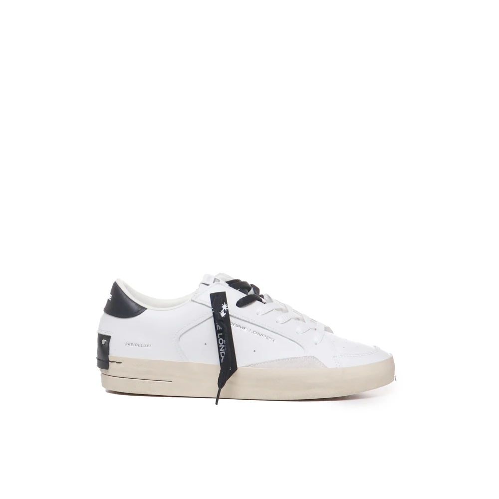 Crime London Vita Distressed Läder Sneakers White, Herr