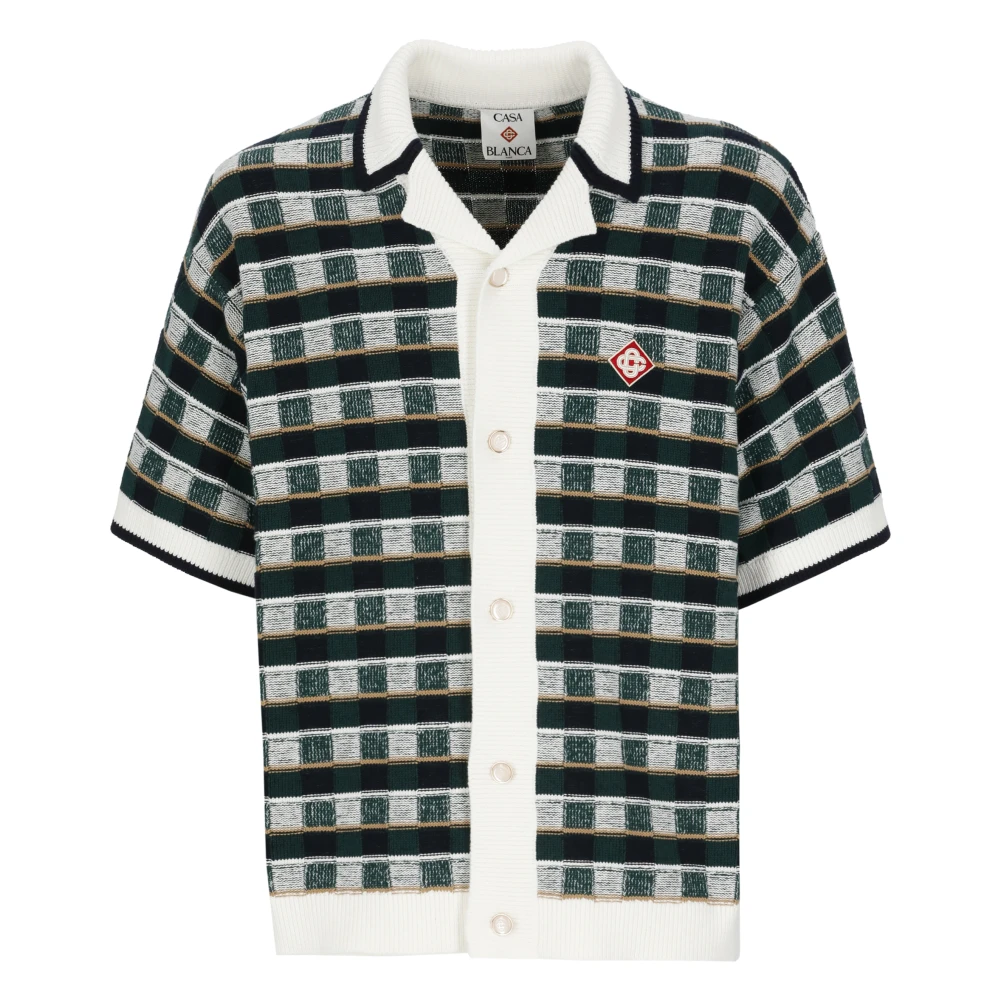 Casablanca , Cardigans, Male, Green, M, Check-Knit Short-Sleeve Shirt