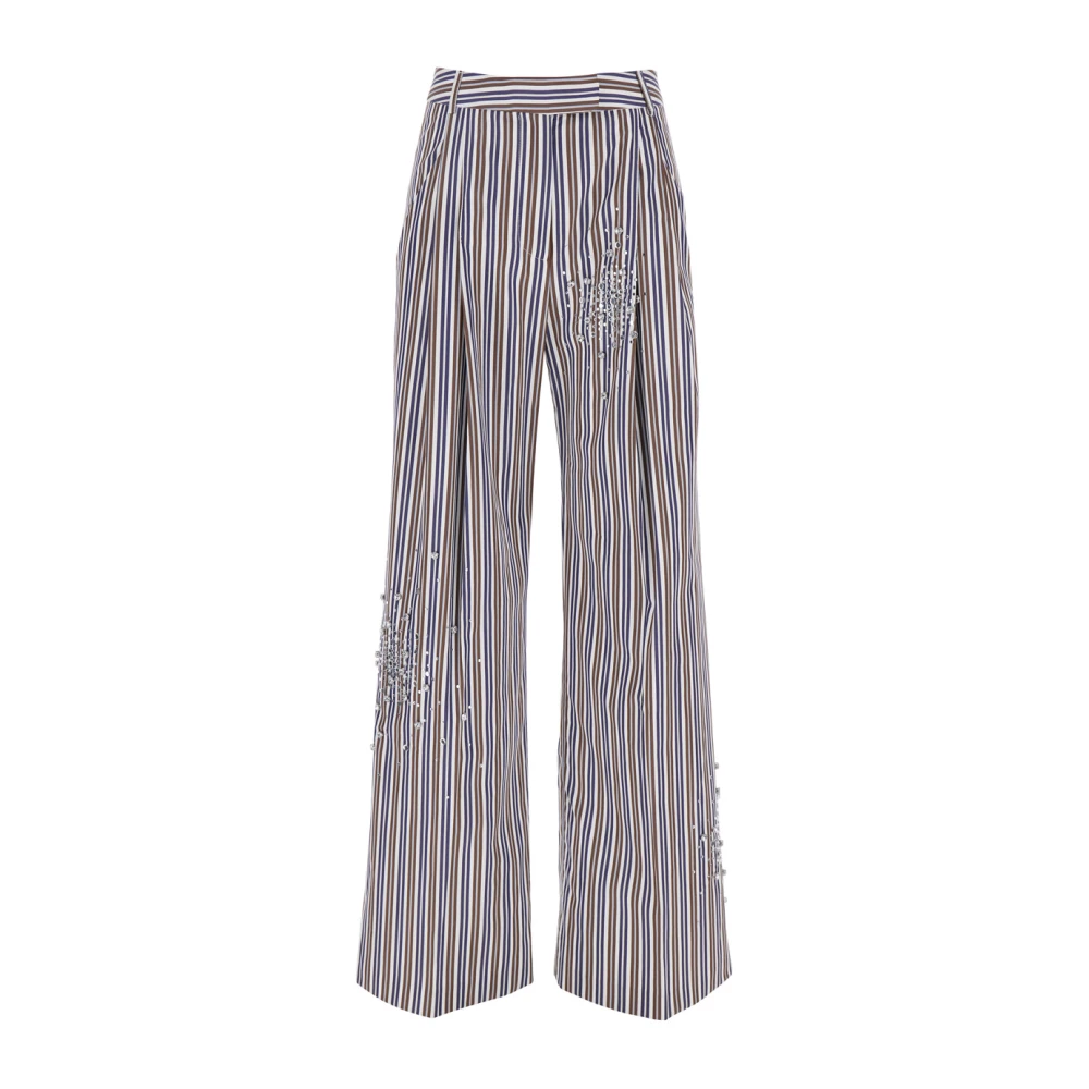 DES Phemmes Blauwe Gestreepte Broek met Faux-Parel Versieringen Multicolor Dames