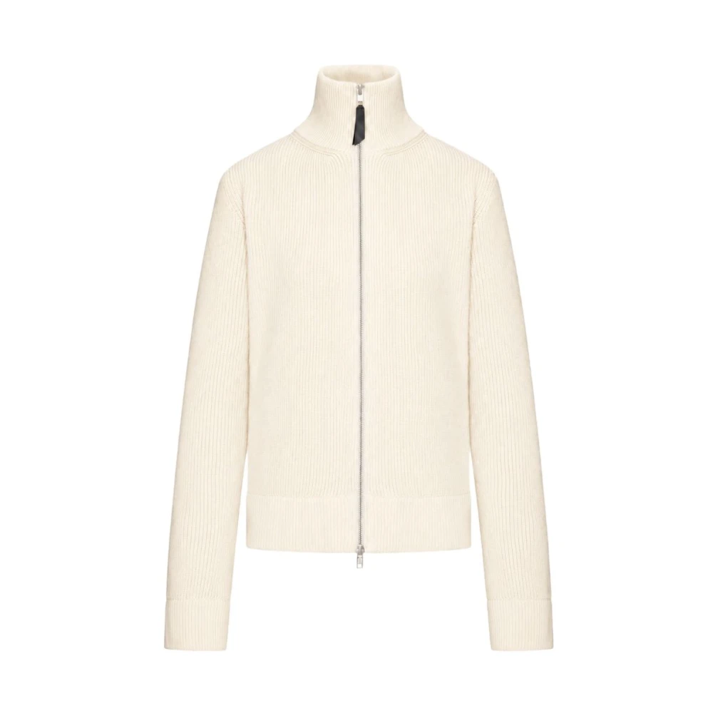 Maison Margiela , Cardigans, Female, Beige, S, Ribbed Zip-Up Cardigan