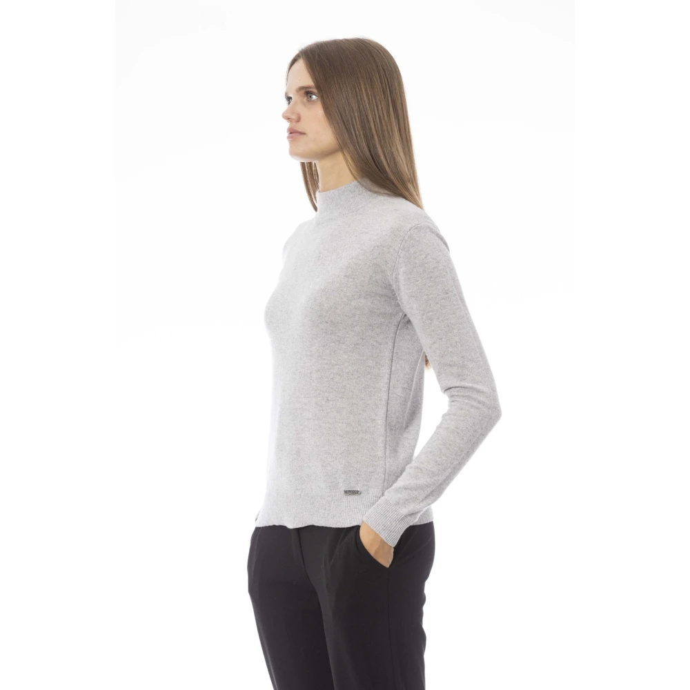 Baldinini Trendy Gebreide Trui met Monogramdetail Gray Dames