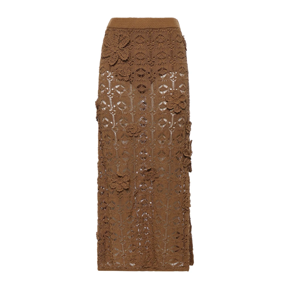 Pinko Women's Orange Maxi Skirts, M, Rose Crochet Skirt