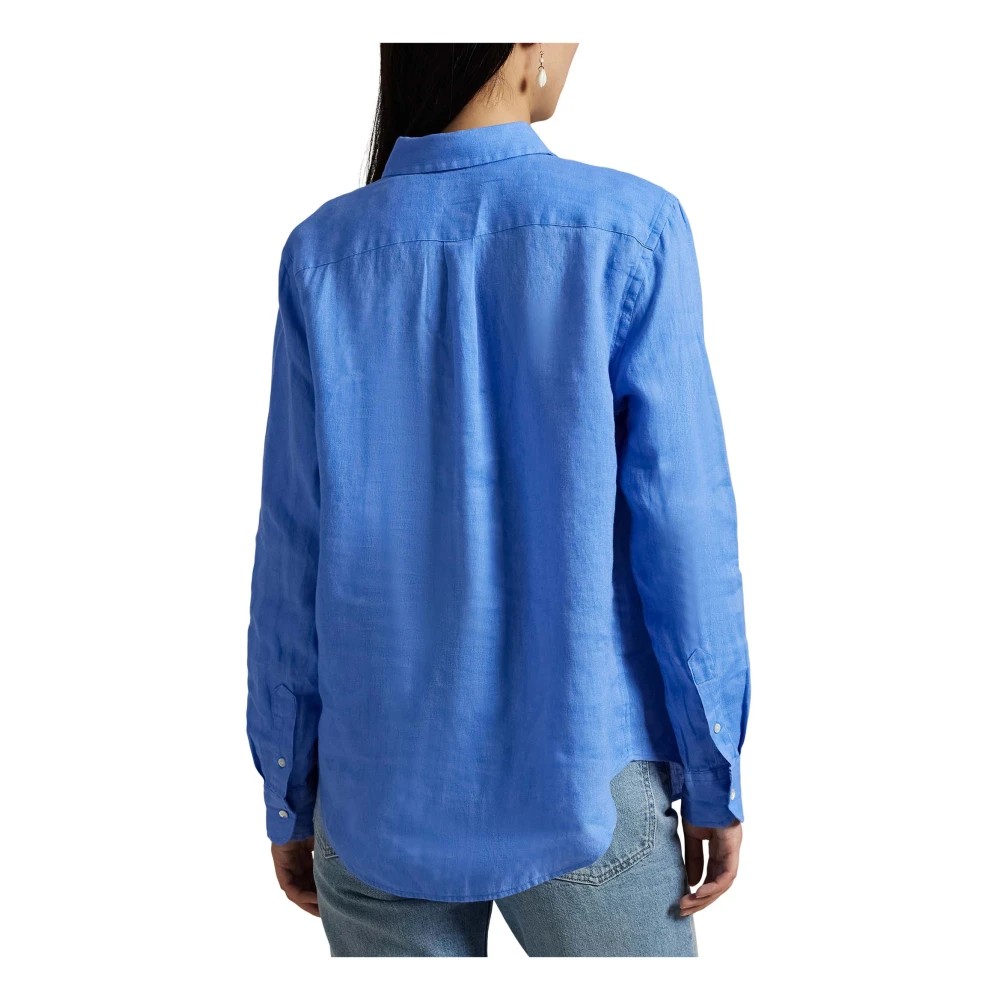 Polo Ralph Lauren Heldere Blauwe Linnen Shirt Elegante Pony Borduurwerk Blue Dames