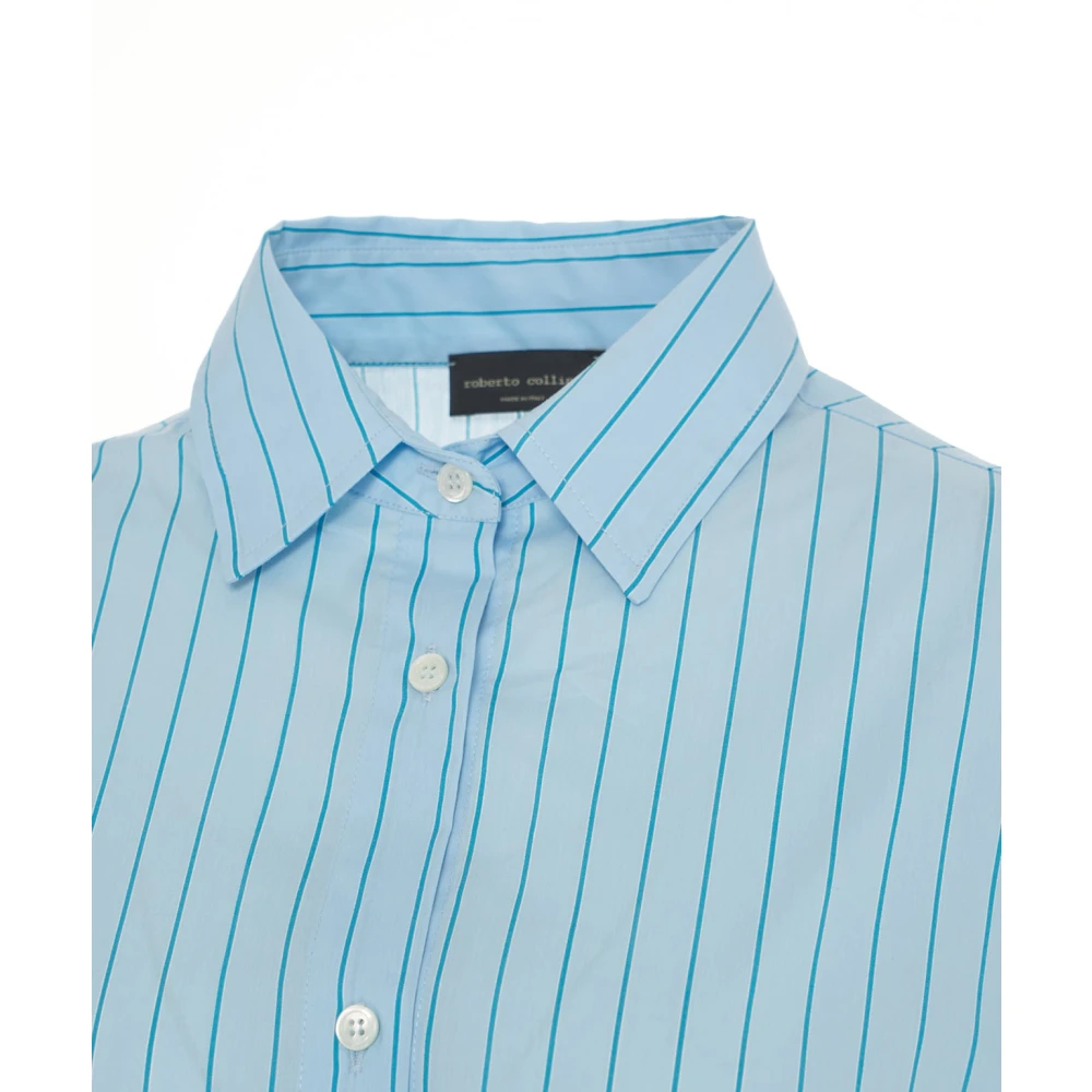 Roberto Collina Blauwe Gestreepte Blousejurk Blue Dames