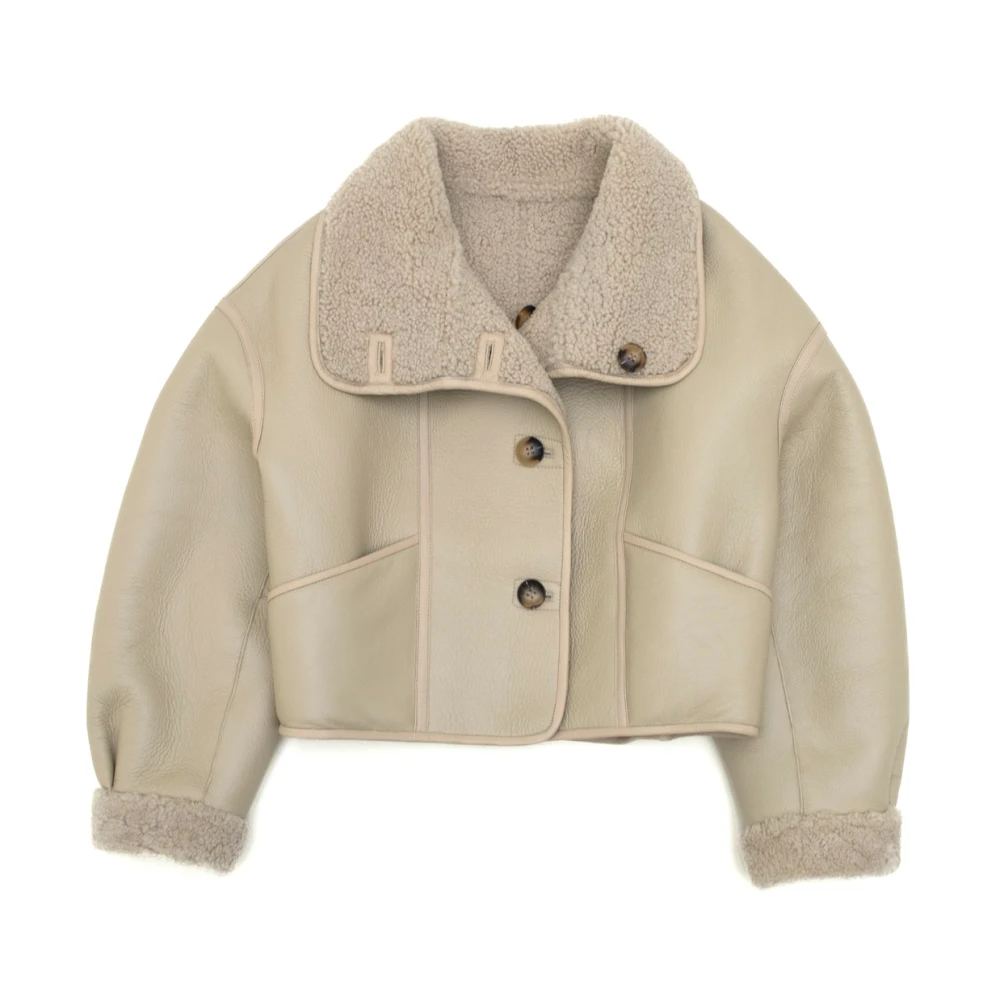 Just Things we Like Aimi Omkeerbare Shearling Jas Beige Dames