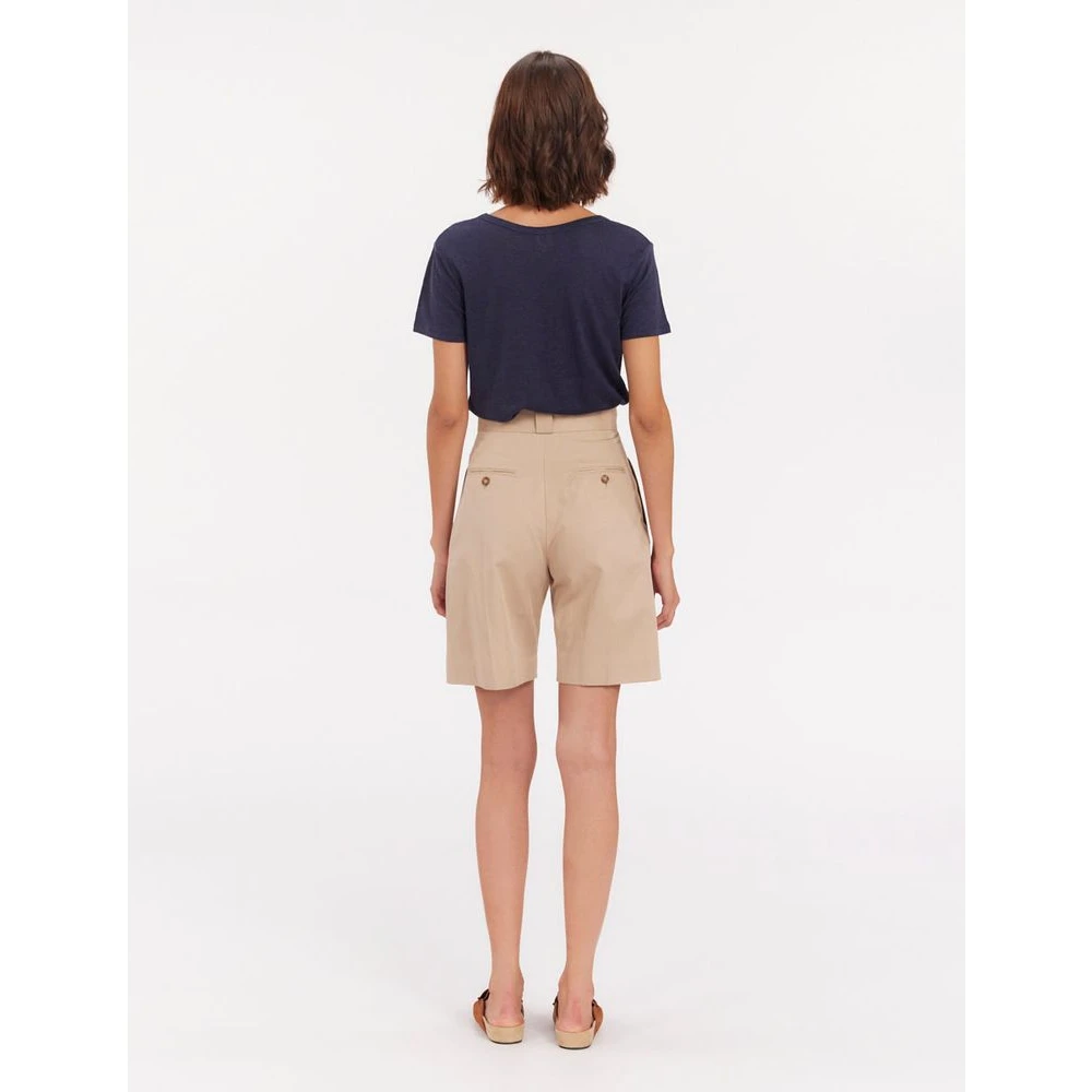 Ines De La Fressange Paris Beige Geplooide Hoge Taille Shorts Beige Dames