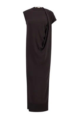 Brun Asymmetrisk Draperad Maxi Klänning
