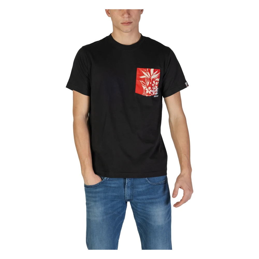 Replay Katoenen T-shirt korte mouwen lente zomer collectie Black Heren