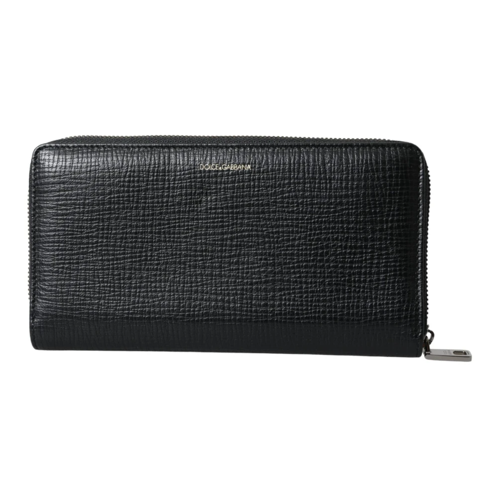 Dolce & Gabbana Zwarte leren logopatch ritsportemonnee Black Heren