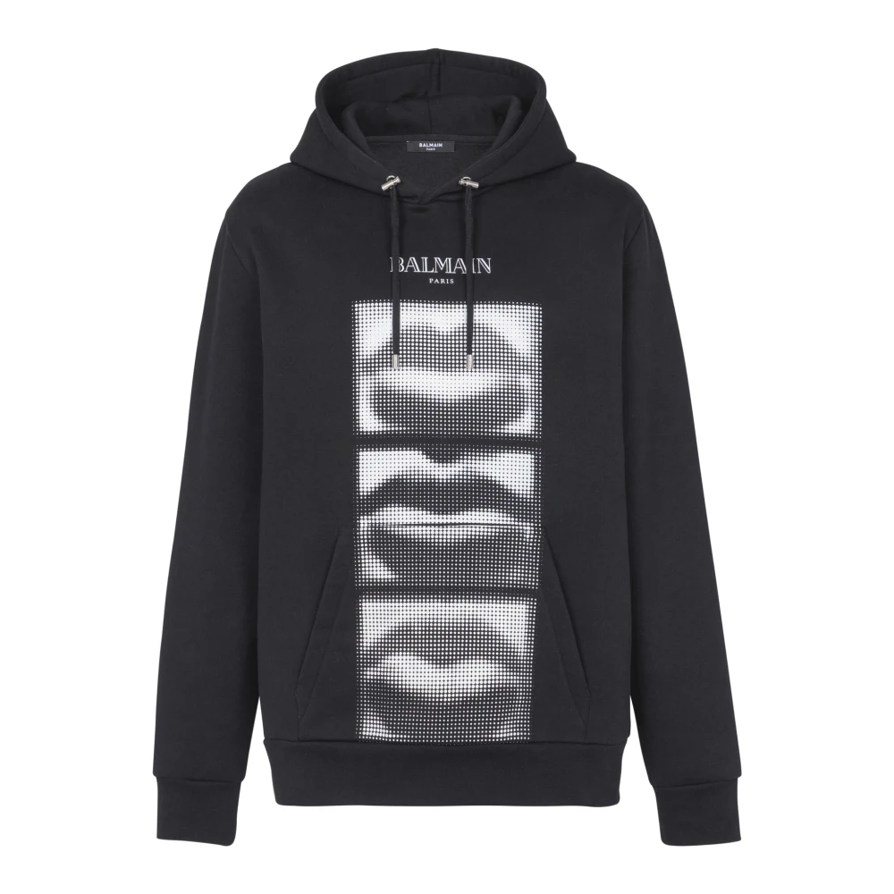Balmain Hoodie met vintage lippenprint Black Heren