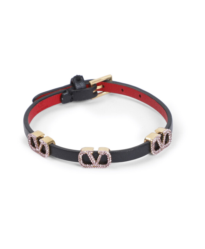 black-leather-v-logo-bracelet