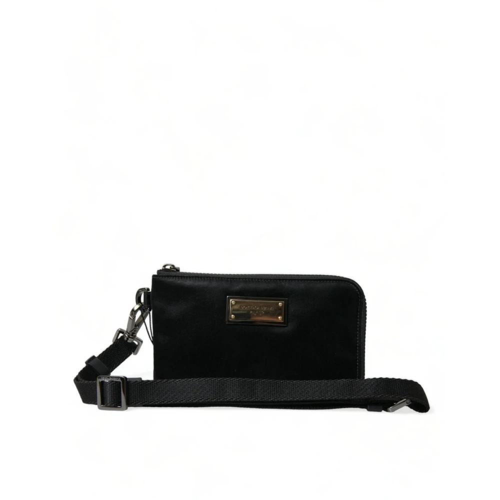 Dolce & Gabbana Elegante zwarte nylon-ledertas met zilveren details Black Dames