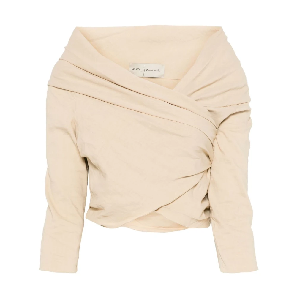 Cortana Beige Off-Shoulder Draperad Topp Beige, Dam