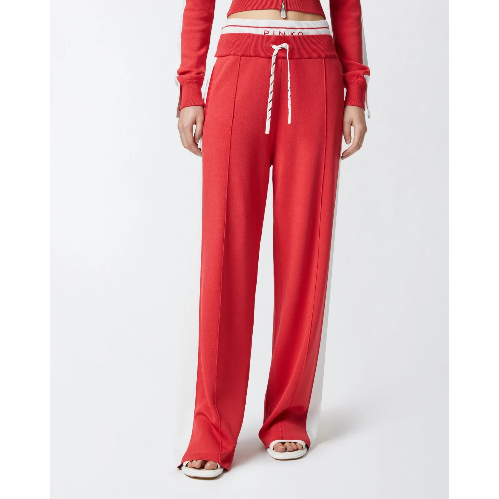 pinko Rode Wide Leg Joggers met Side Stripe Red Dames