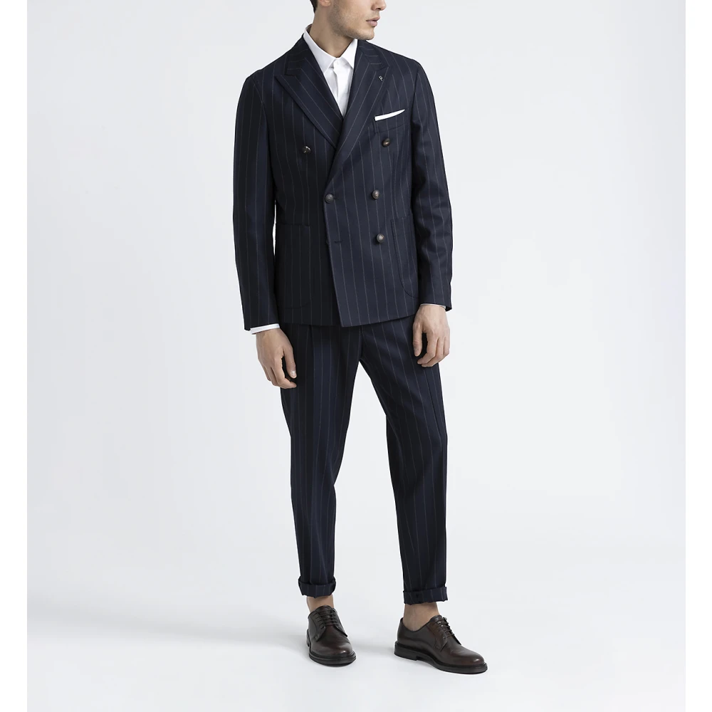 PESERICO Pinstripe wollen double-breasted blazer Blue Heren