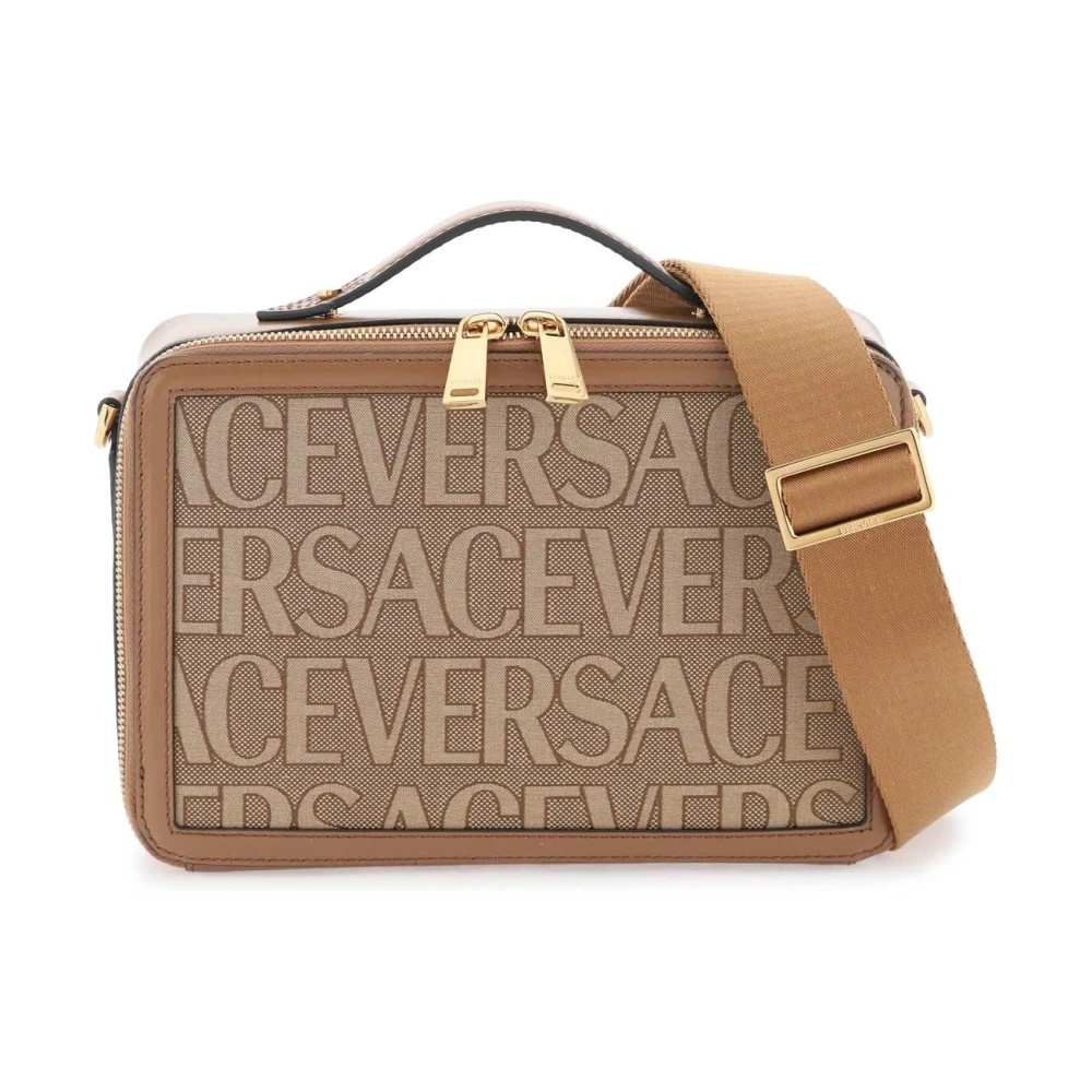 Versace Allover Messenger Väska med Läderdetaljer Brown, Herr