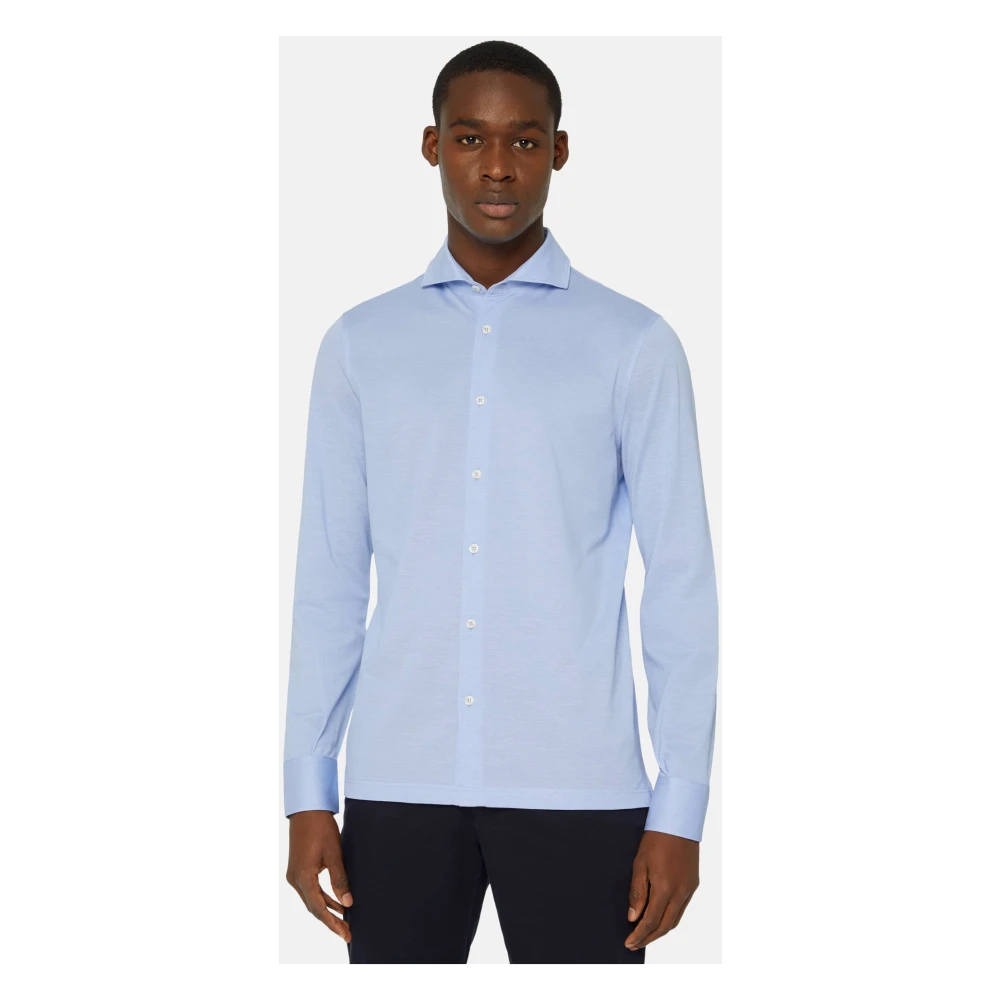 Boggi Milano Slim Fit Polo Shirt in Filo Di Scozia Pique Blue Heren