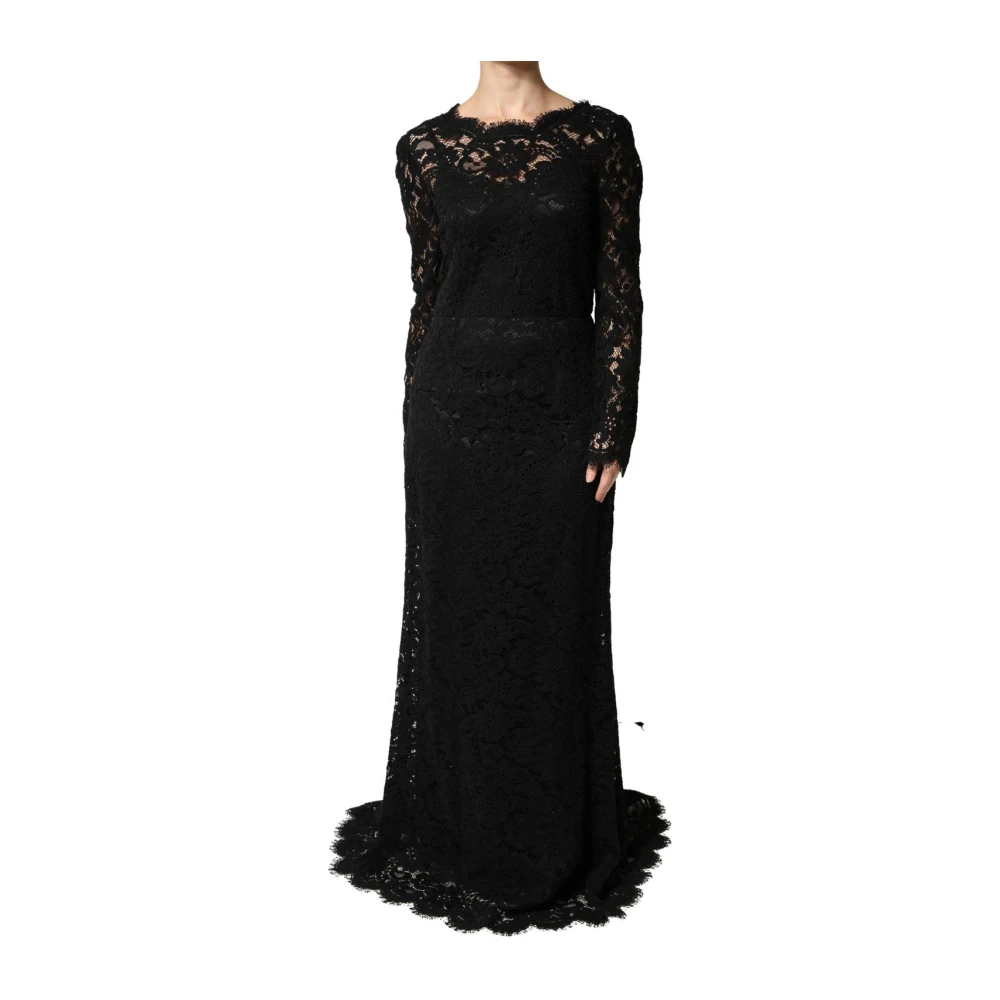 Dolce & Gabbana Black Lace Long Sleeves Cotton Maxi Dress - IT46|XL - Image 2