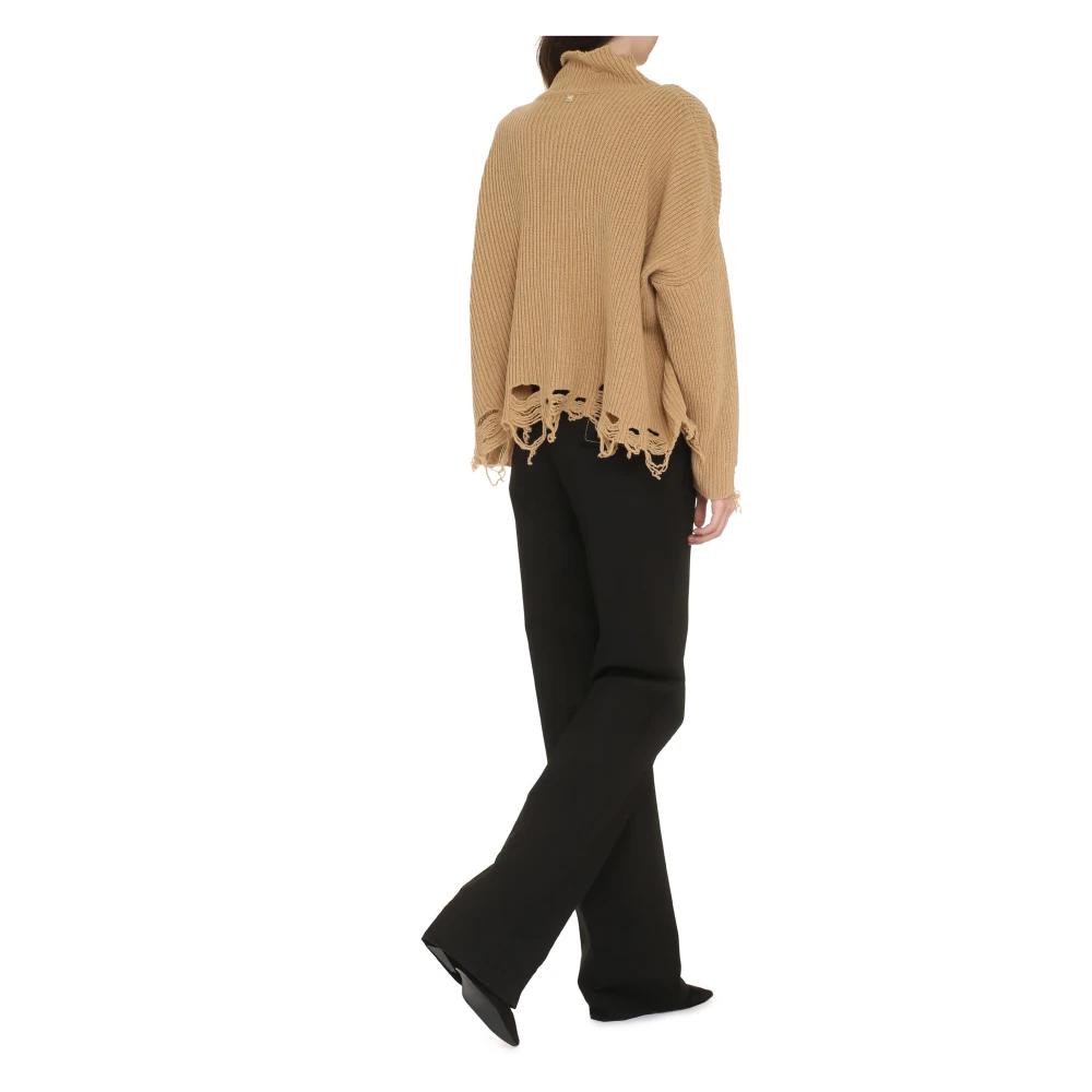 pinko Geribbelde gebreide coltrui met versleten details Beige Dames