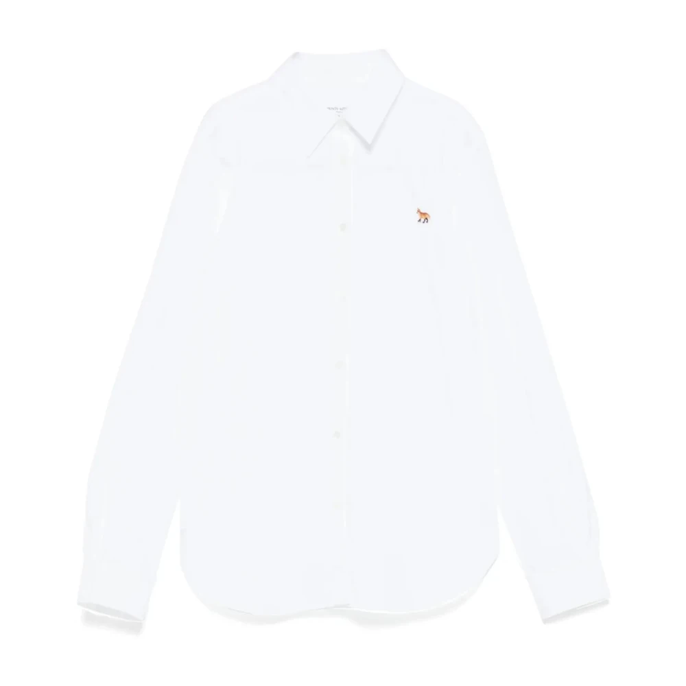 Maison Kitsuné Women's White Shirts, Xs, Cotton Shirt With Baby Fox Embroidery