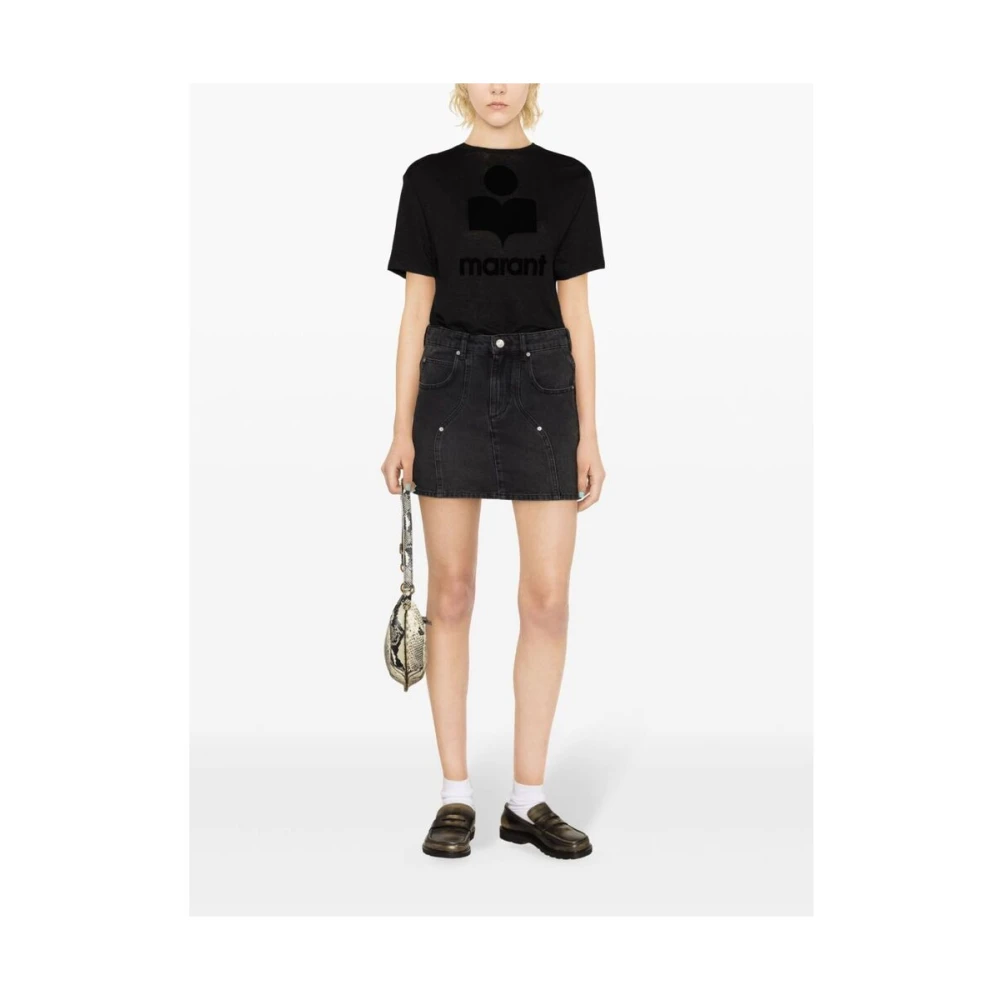 Isabel Marant Étoile Zwart Linnen Logo T-shirt Black Dames