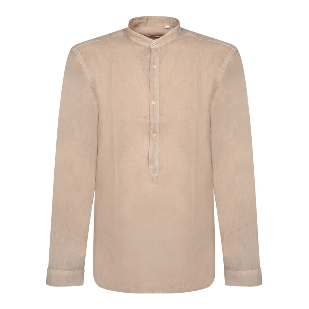 Costumein Beige Elegant Mandarin Collar Linen Shirt - Male - Casual Shirts - S - Shirts