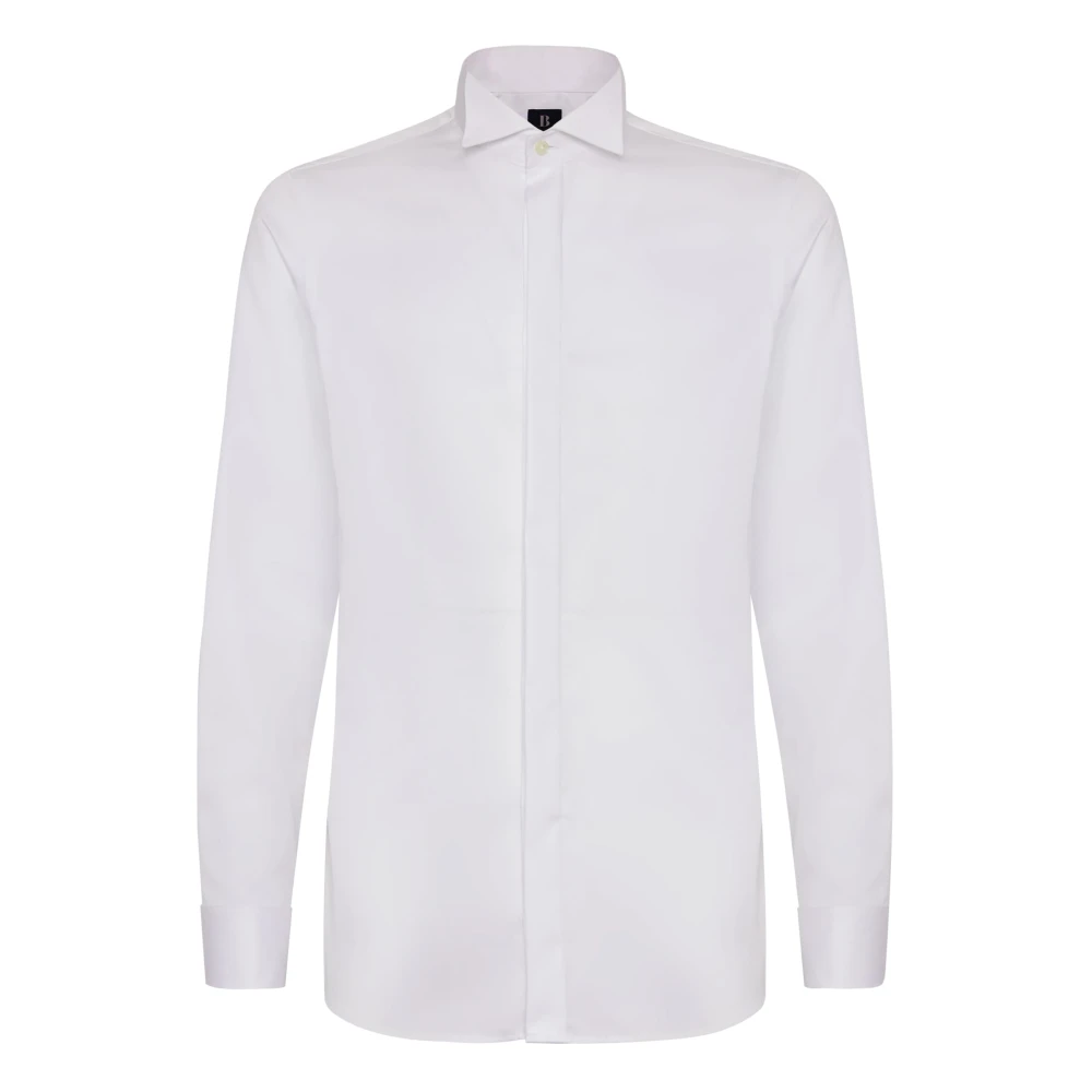 Boggi Milano Homme Blanc Chemises, Taille: Xs Chemise Slim Fit En Satin De Coton