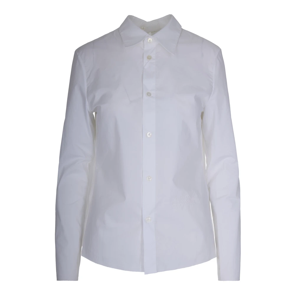 Mm6 Maison Margiela Women's White Poplin & Jersey Long-Sleeved Shirt - Shirts - 2XS - Blouses & Shirts