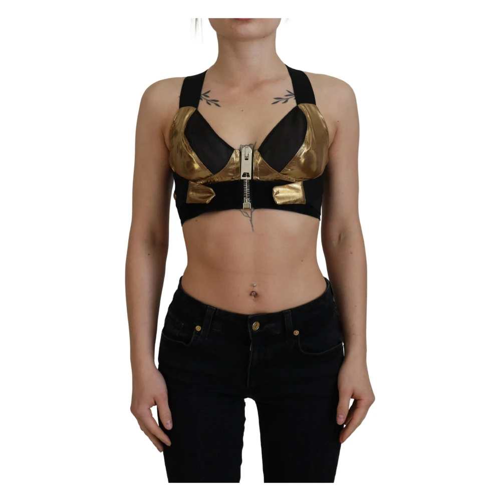 Dolce & Gabbana Zwart Goud Mouwloze Crop Bustier Top Multicolor Dames