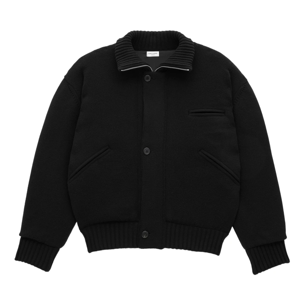 Saint Laurent Zwarte wollen jas met ritssluiting Black Heren