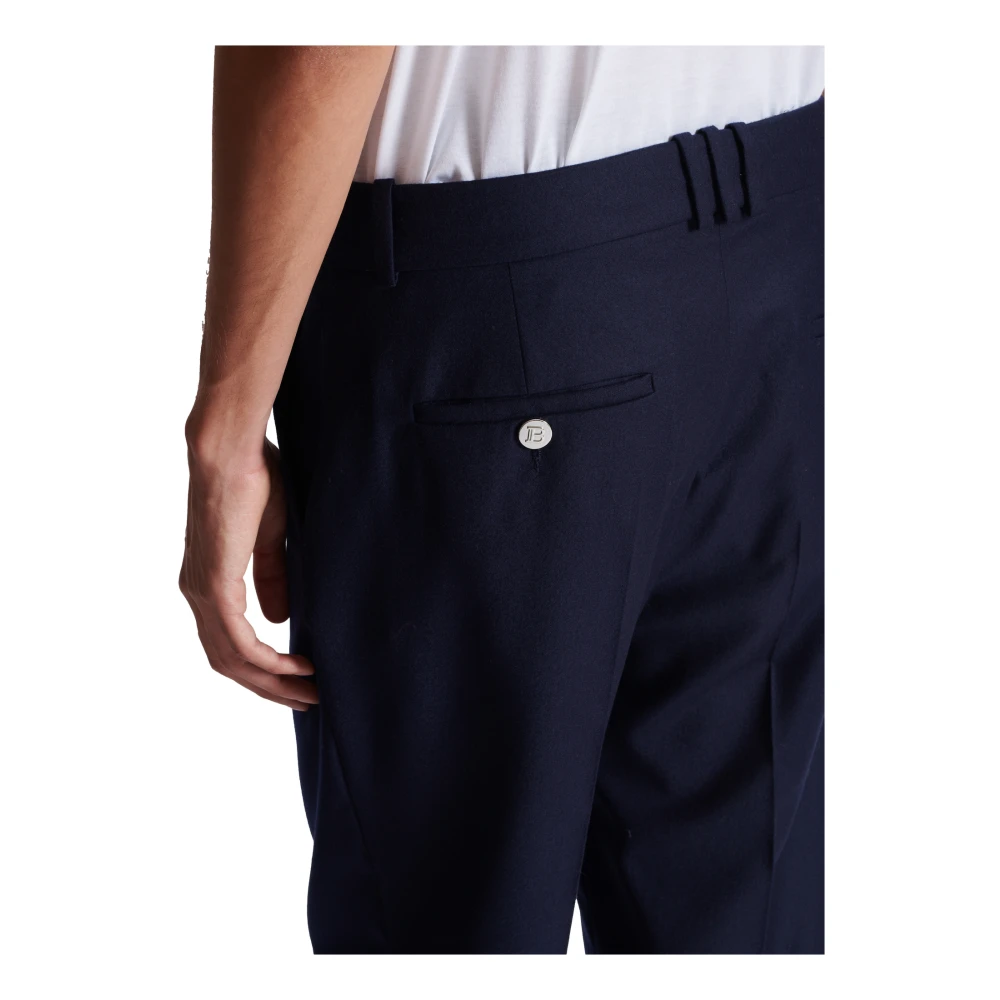Balmain Rechte Flanellen Broek Blue Heren