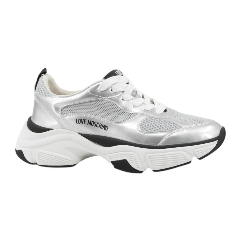 Love Moschino Laminaten en Mesh Sneakers Dames Schoenen Grijs