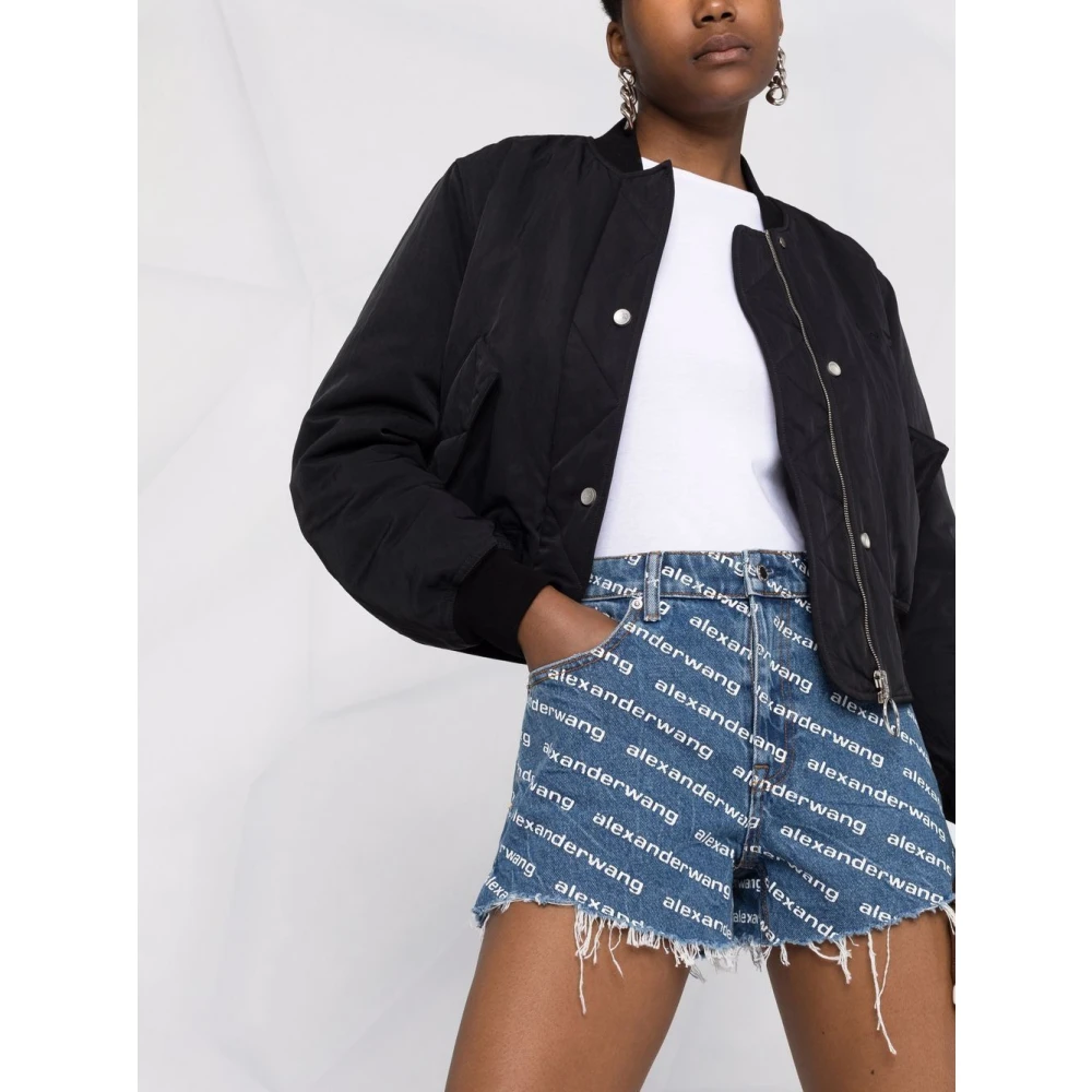 alexander wang Blauwe Shorts met Logo Print en Hoge Taille Blue Dames