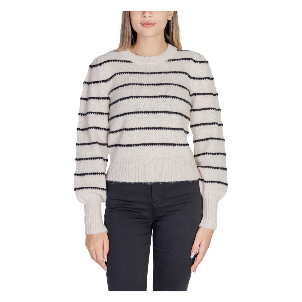 Jacqueline de Yong Gestreept Gebreid Lange Mouwen Ronde Hals Gray Dames