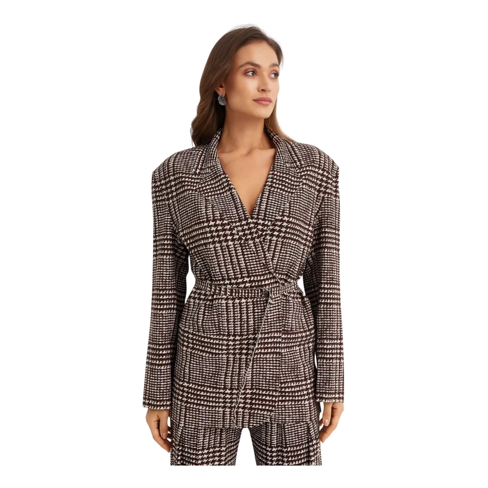 Norma Kamali Grijze oversized blazer met polka dot motief Gray Dames