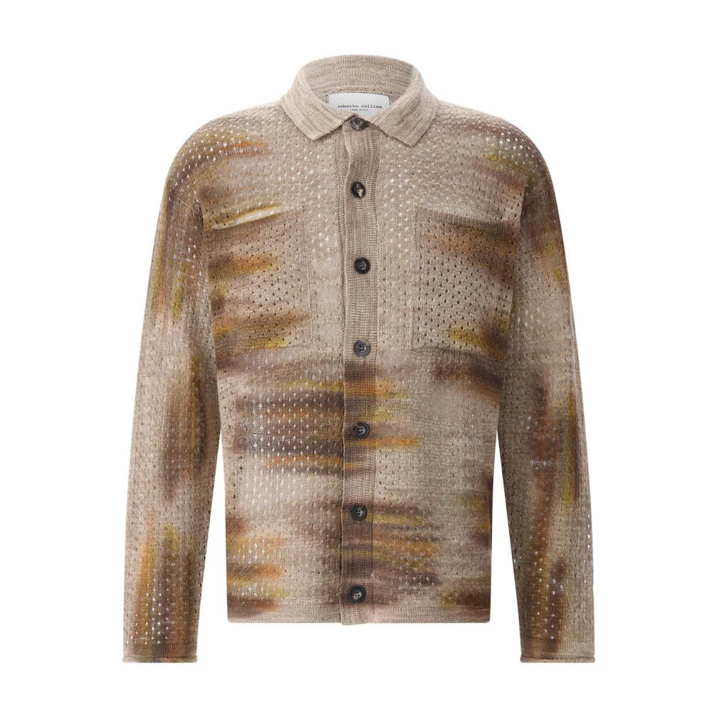 Roberto Collina Men's Brown Linen-Mix Cardigan - Cardigans - L - Knitwear