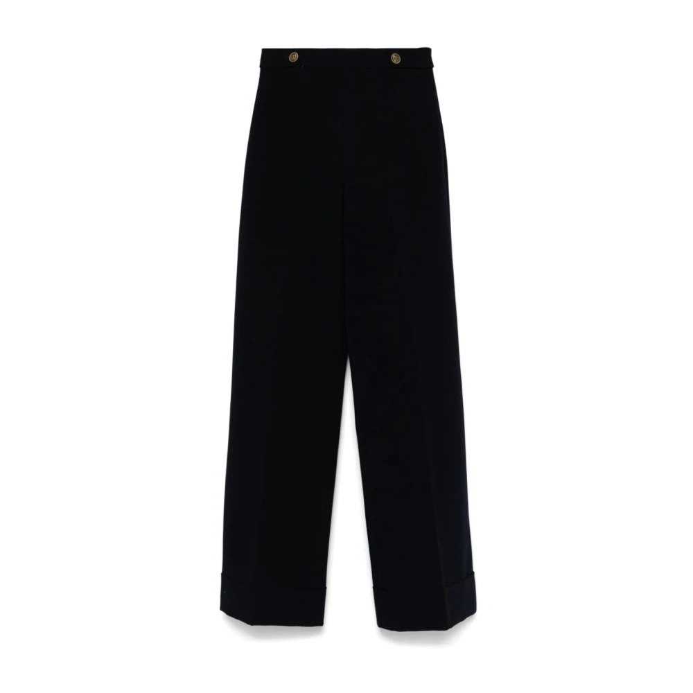 Twinset Women's Black Wide Trousers, M, Elegant Blue Trousers For