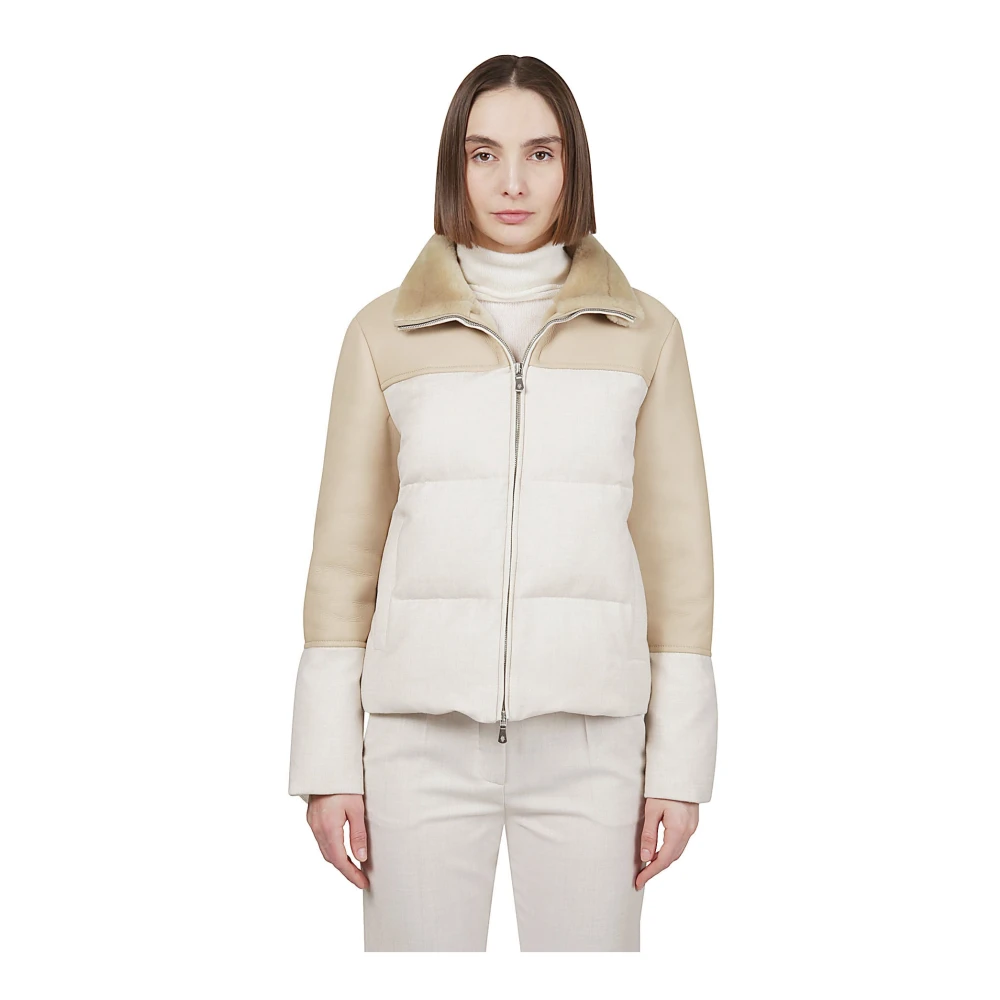 Eleventy Lurex Wol Shearling Biker Jas Beige Dames