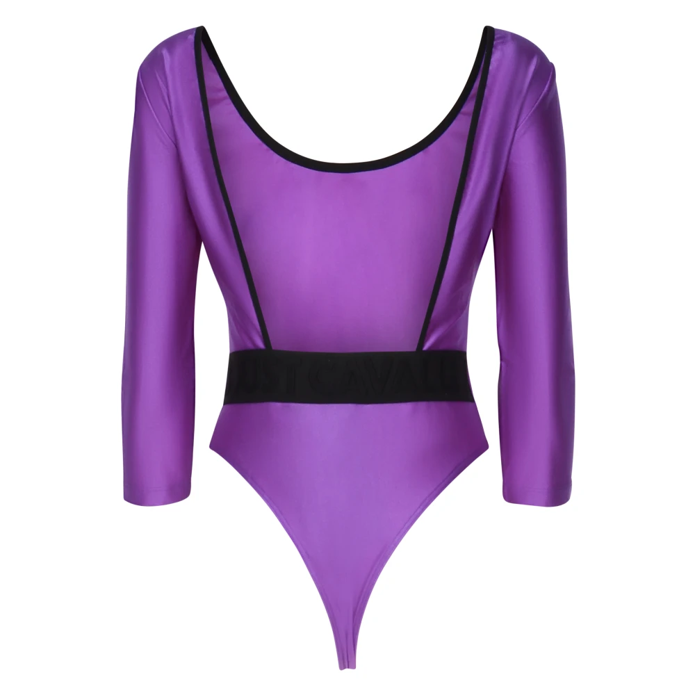 Just Cavalli Glanzende Stof Ronde Hals Top Purple Dames