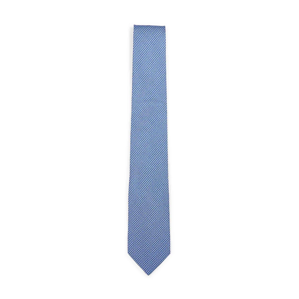 Ferragamo Men's Blue Ties, One Size, Gancini-Print Silk Tie
