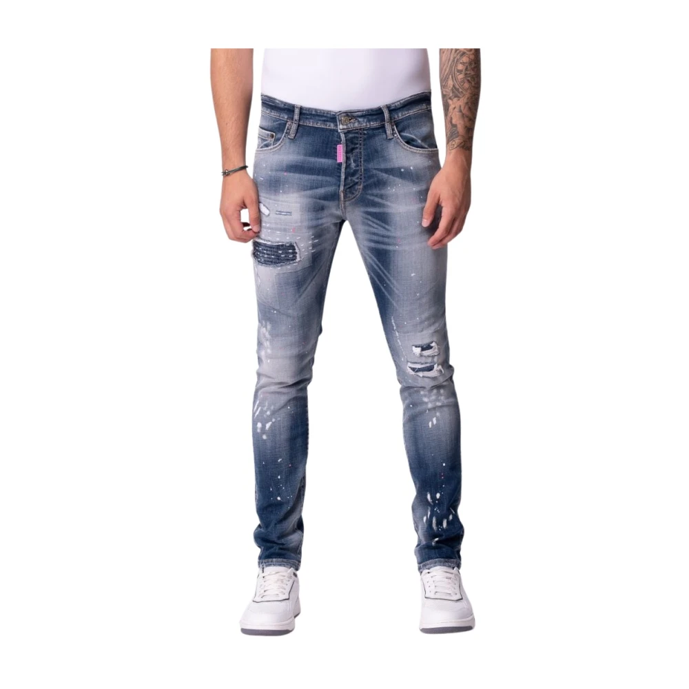 My Brand Roze Geborduurde Jeans Blauw Blue Heren